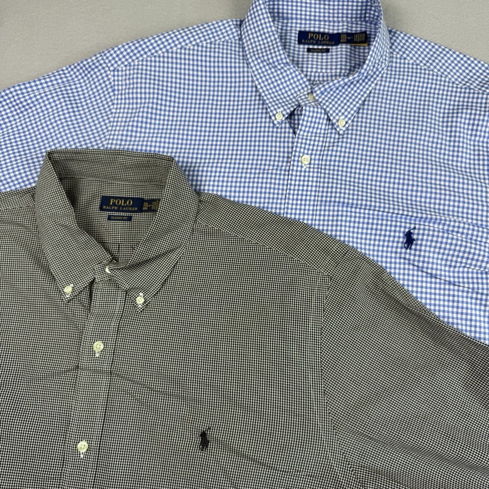 Lot of 2 Polo Ralph Lauren Classic Fit Gingham Stretch Poplin Button Shirt XXL